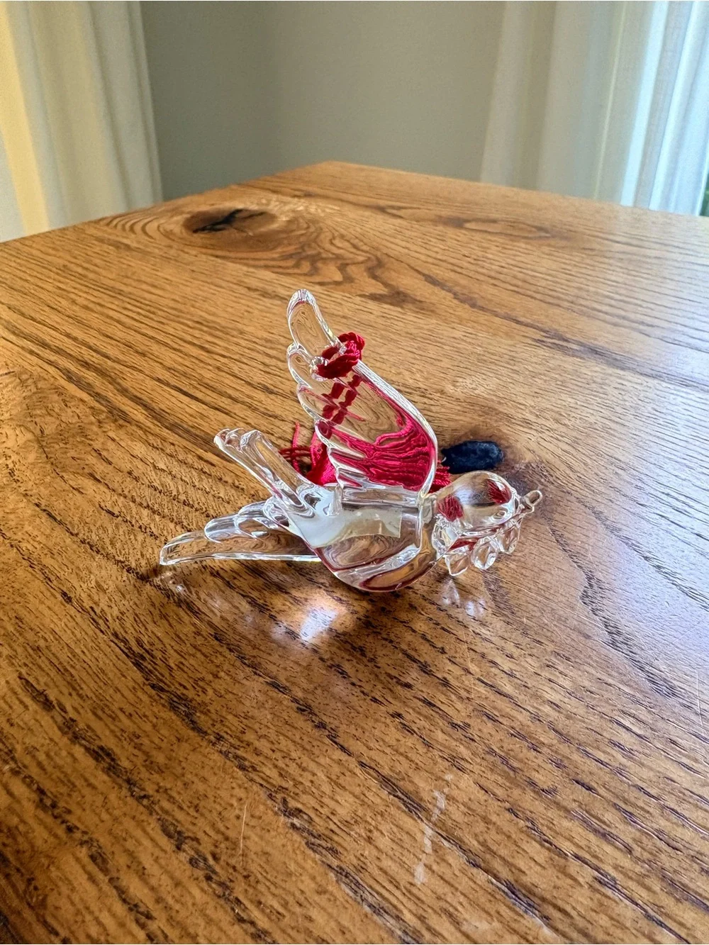 Marquis by Waterford Clear Glass Dove Ornament with Red Tassel hanger